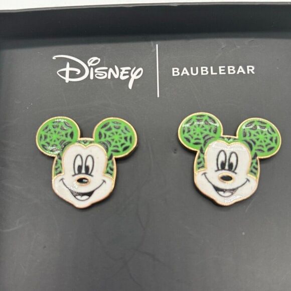 Disney Baublebar Halloween Mickey Mouse Glow In The Dark Spider Web Earrings NIB - Picture 2 of 4